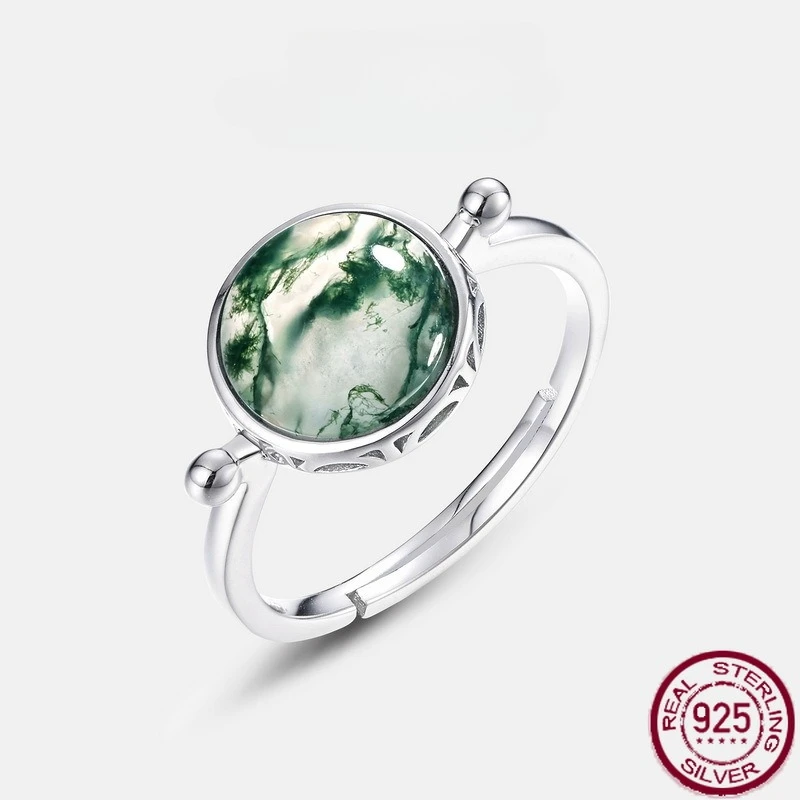 

Новое серебро S925, модное и свежее, натуральный зеленый мох, камень, вода, трава, агат, открытое кольцо, атмосферные свадебные украшения