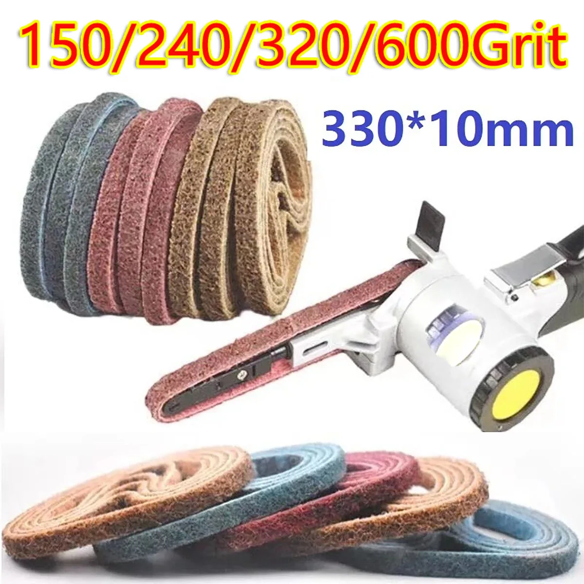

1/2/5/10Pc 10x330mm Non Woven Sanding Belt 150/240/320/600 File Polisher Abrasive Band Stainless Steel Metal Striping Deburring