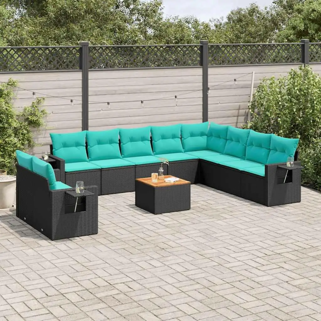 

11 Piece Outdoor Patio Sofa Set with Cushions Black Wicker Rattan Furniture