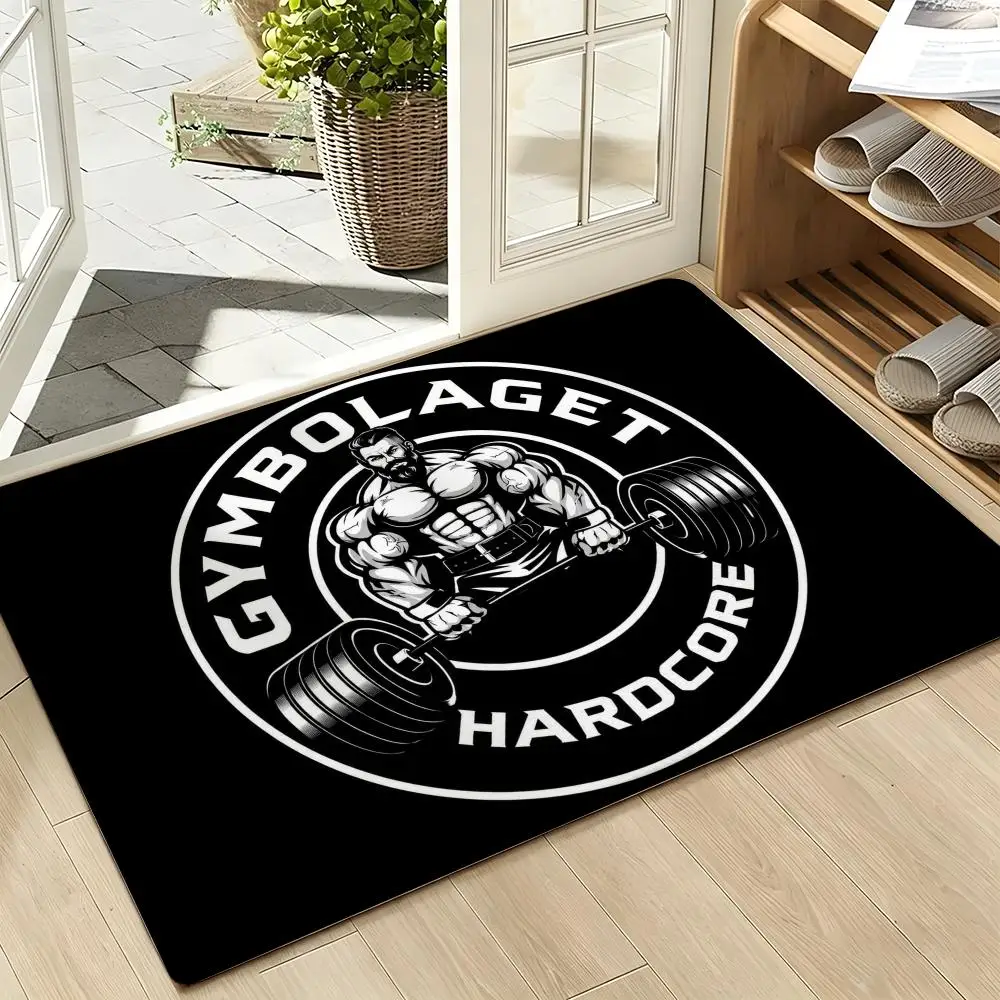 Hardcore Bodybuilding Gym Strength Graphic Art Floor Mat Soft Flannel Non Slip Absorbent Entryway Bathroom Bedroom Garage