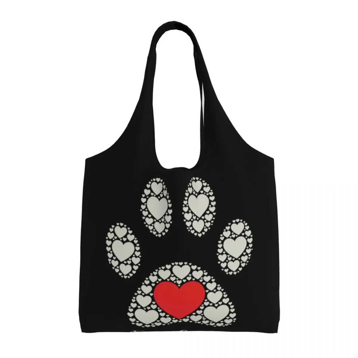 Bolso de mano con estampado de perro, bolsa de hombro de lona portátil con estampado de pata y corazón, ideal para fotografía, regalo