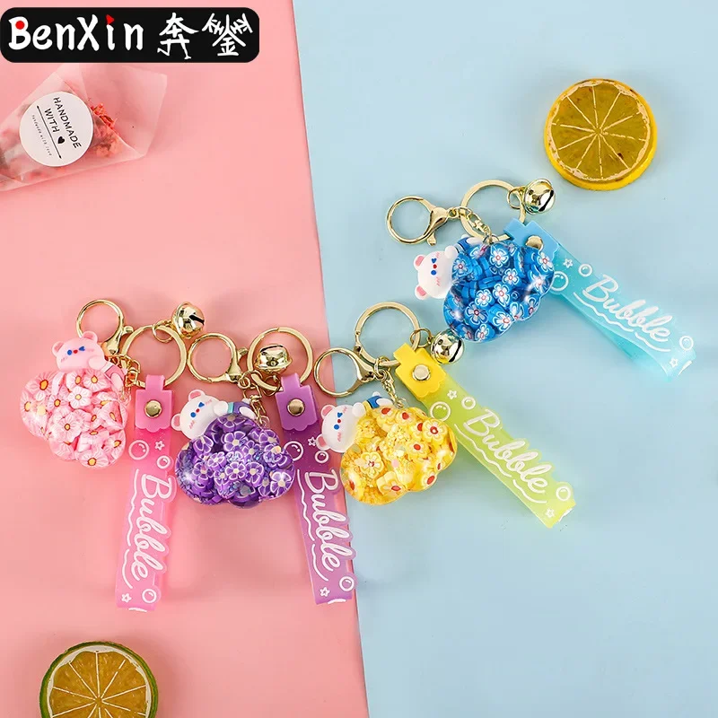 Minso High-end e requintado novo urso de nuvem de óleo, garrafa de areia, chaveiro, pingente de carro, chaveiro, pingente de mochila escolar