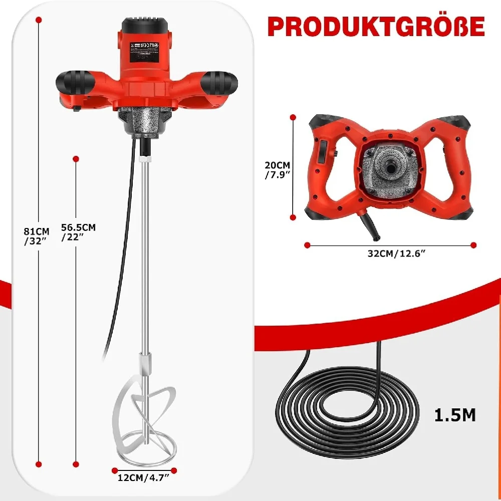 New Handheld Paint Concrete Mixer Machine Paddle Mixer Adjustable 6Speed Stirrer Electric Mix Stirring Tool M14 Mixing Rod 2600W
