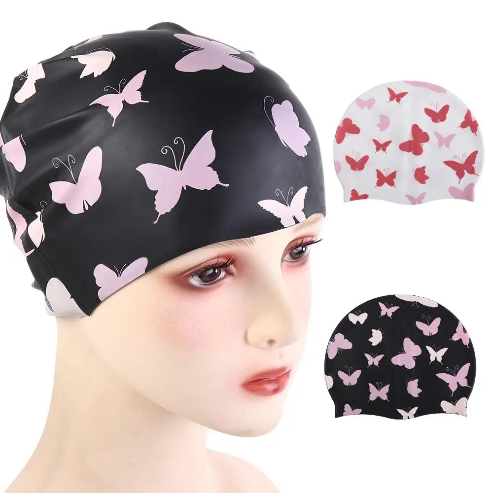 

Diving Cap Butterfly Swimming Cap Long Hair Elastic Silicone Swimming Cap Animal Print Lightweight Swimming Hat Women