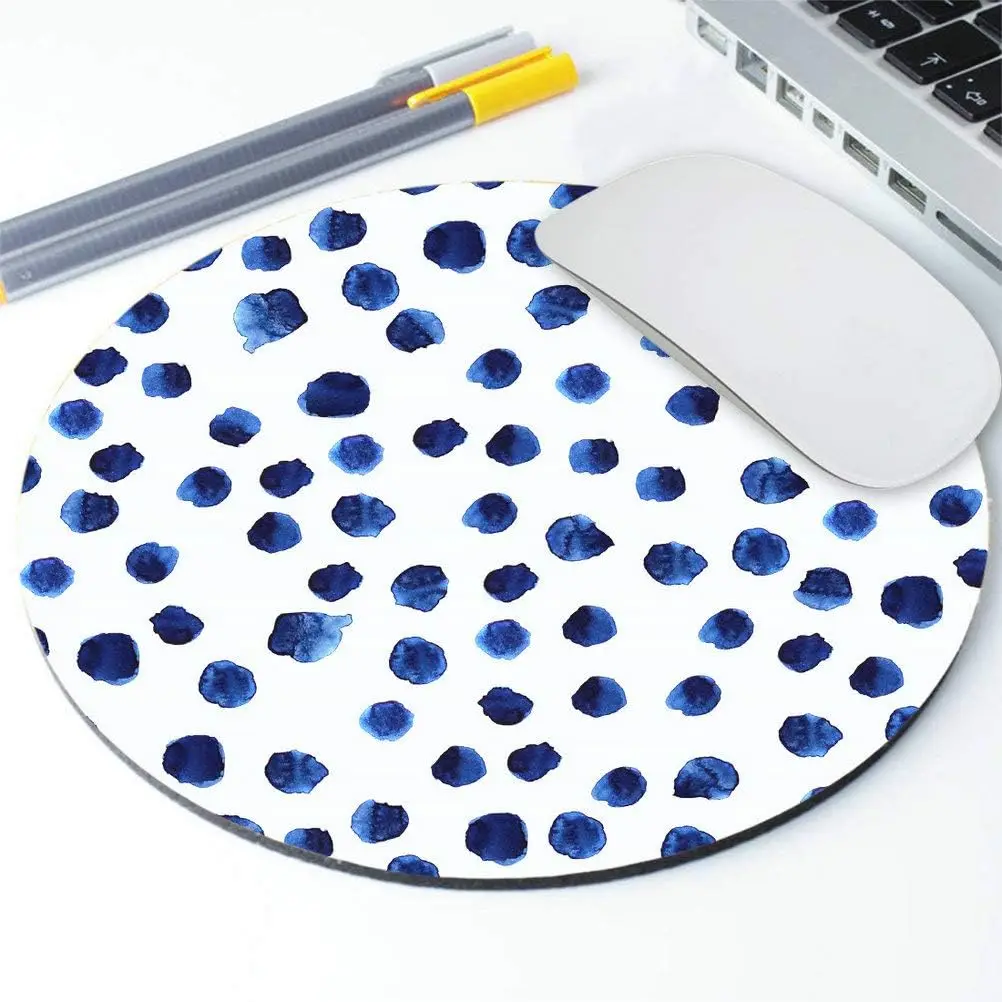 Hand Drawn Blue Watercolor Polka Dot Mouse Pad Polka Dot Print Dot Pattern Gift for Her Cute Laptop Computer Gaming 7.9×7.9 inch