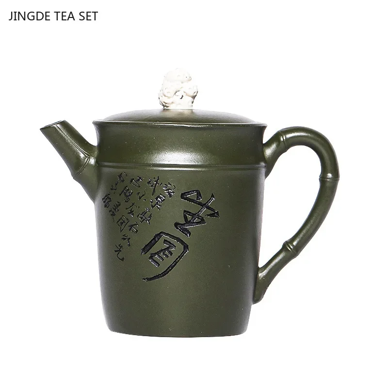 10x8.8cm hand carved purple sand original ore chlorite bamboo section tea pot Kung Fu tea set