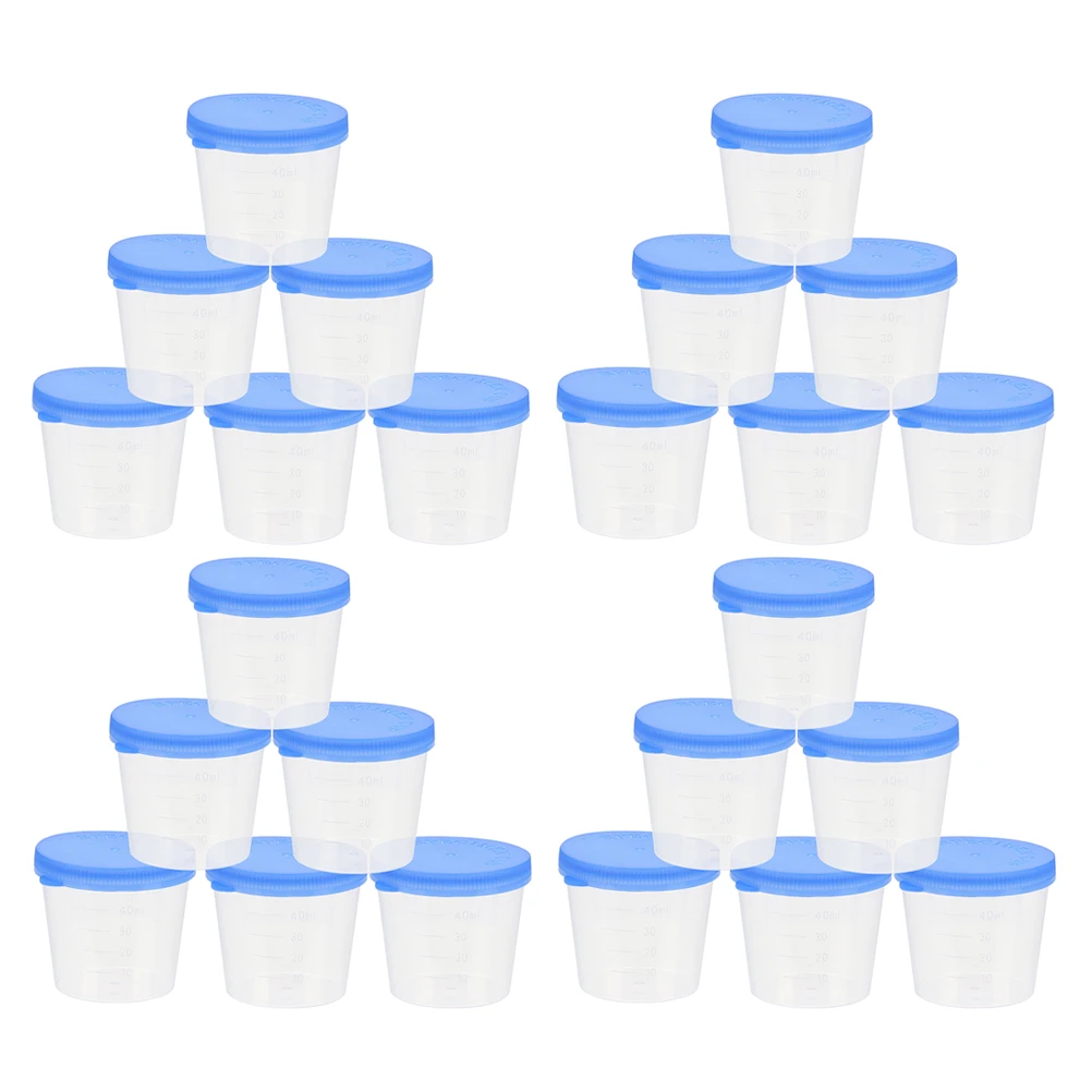 

100pcs Clear Sample Cups 40ml Reusable Specimen Containers Leak Proof Lids Urine Testing Labs Home Plastic Pee Cups Medical