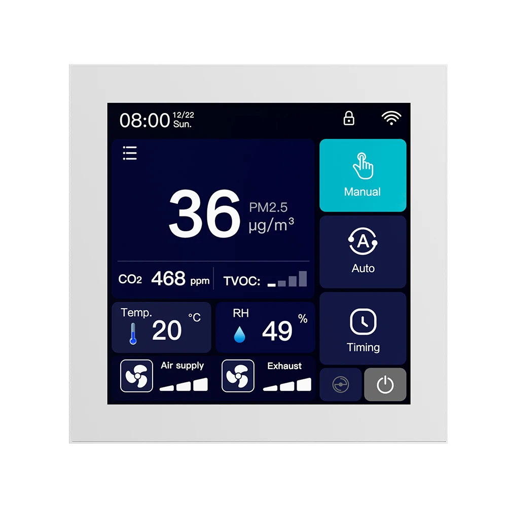 Wall Mounted HRV Heat Recovery Ventilation HVAC System Fan Speed RS485 Modbus Fresh Air Controller