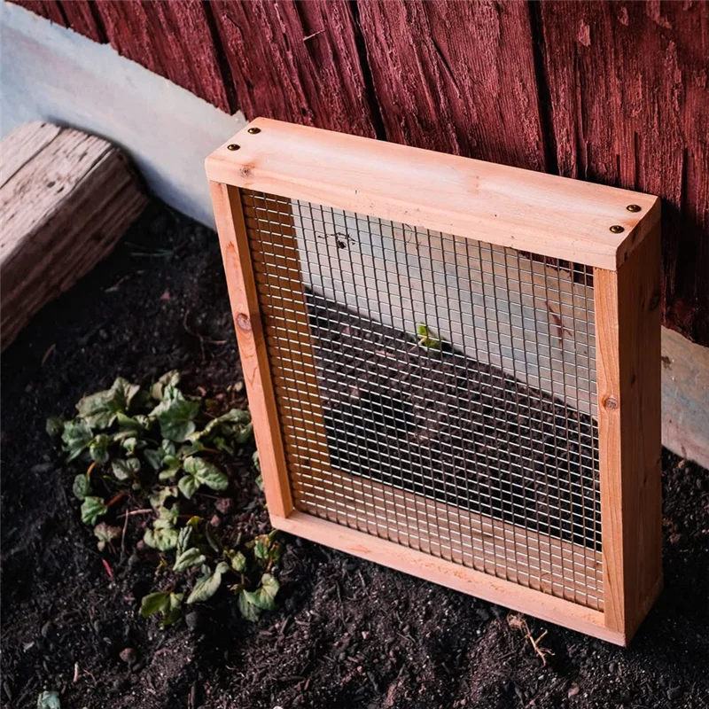ABNM 1 Piece Raw Rutes Cedar Garden Sifter As Shown Hand Held For Compost, Dirt And Potting Soil Rough Sawn Sustainable Cedar