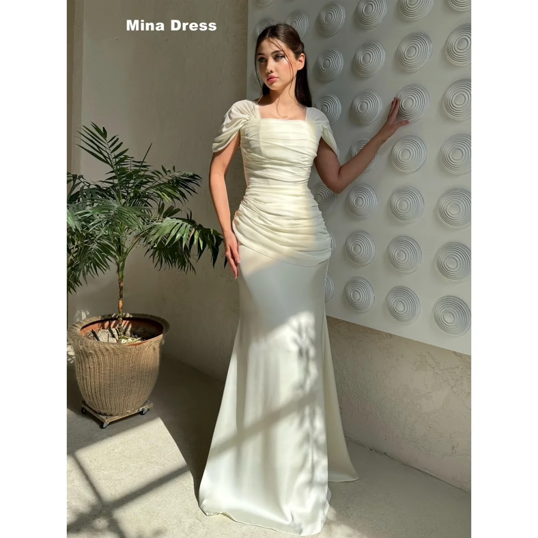 

Mina Customized Brown Luxurious Evening Dresses Brands Pleated Luxury Party Dress Short Sleeves Dresses for Special Occasions