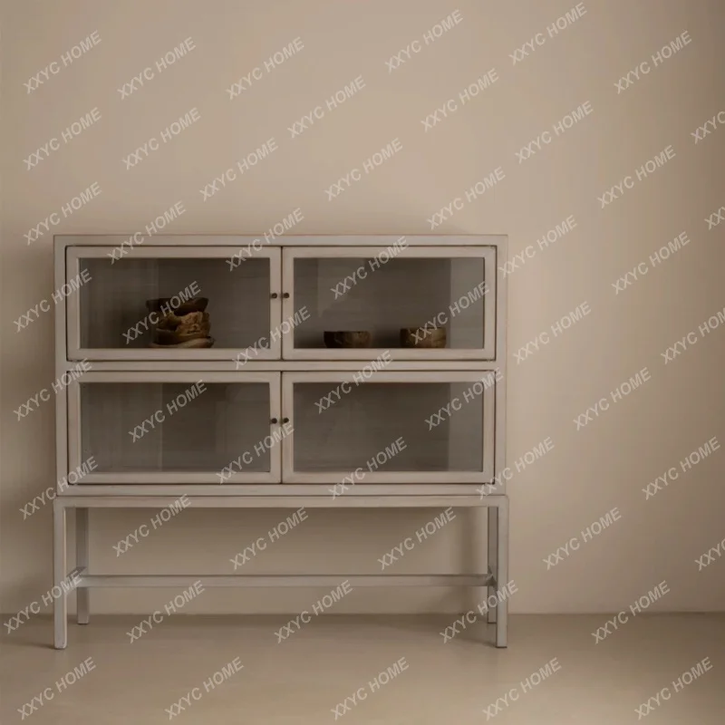 Retro simple solid wood bookcase Home display case Modern glass cabinet Study figure cabinet Jewelry cabinet