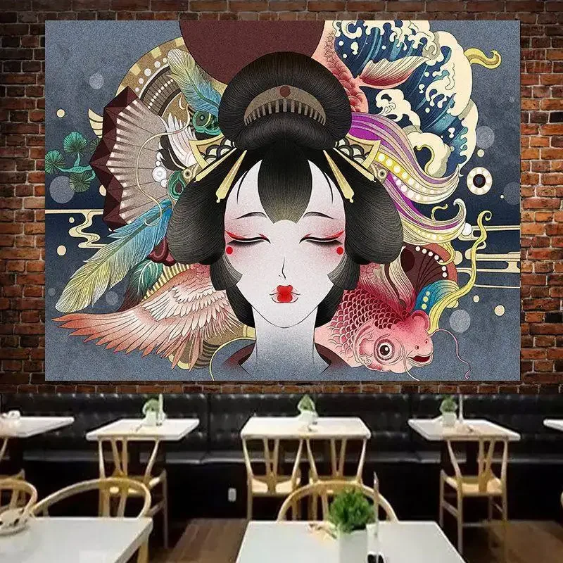 VIKAMA Japanese-style ukiyo-e Tapestry Wall Hanging for Bedrooms and Living Rooms, Japanese-Style Store Bar Counter Decoration