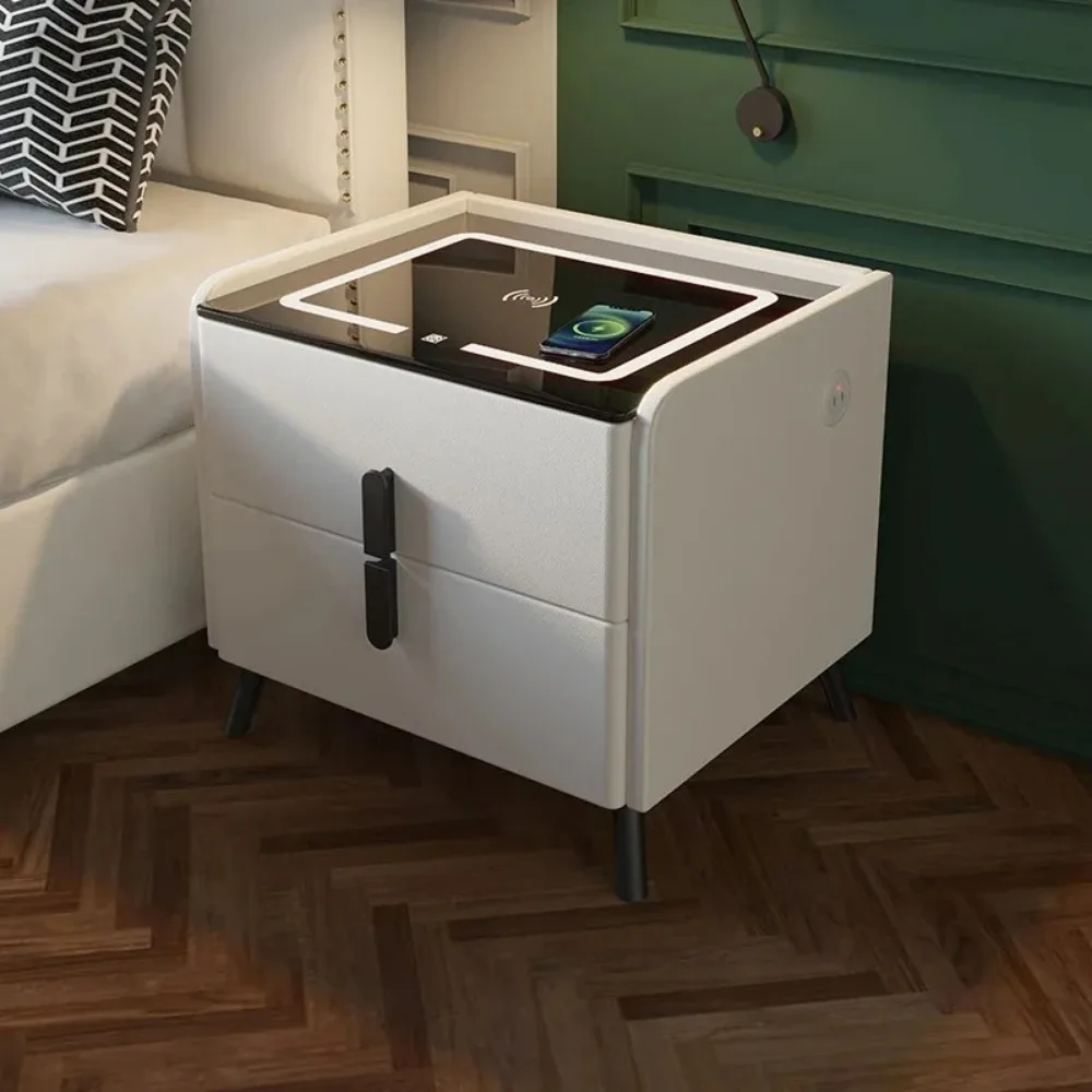 Smart Bedside Table Minimalisms Night Stand with Drawer with Wireless USB Charging Minimalism LED Ultra Smarts Bedside Table