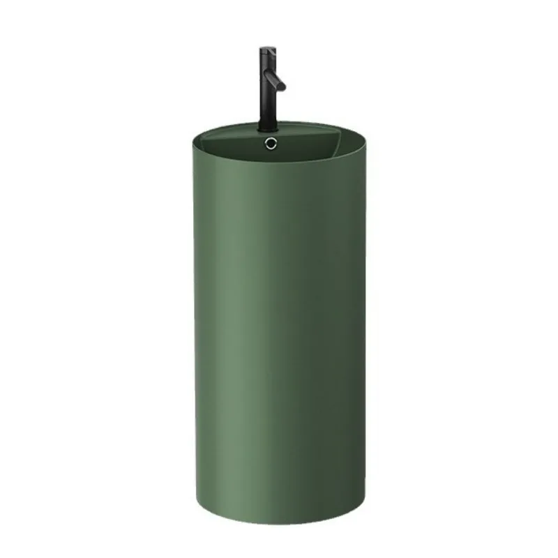 Green round ceramic pillar basin integrated floor wash basin, B & B hotel household vertical wash basin pool to wash face