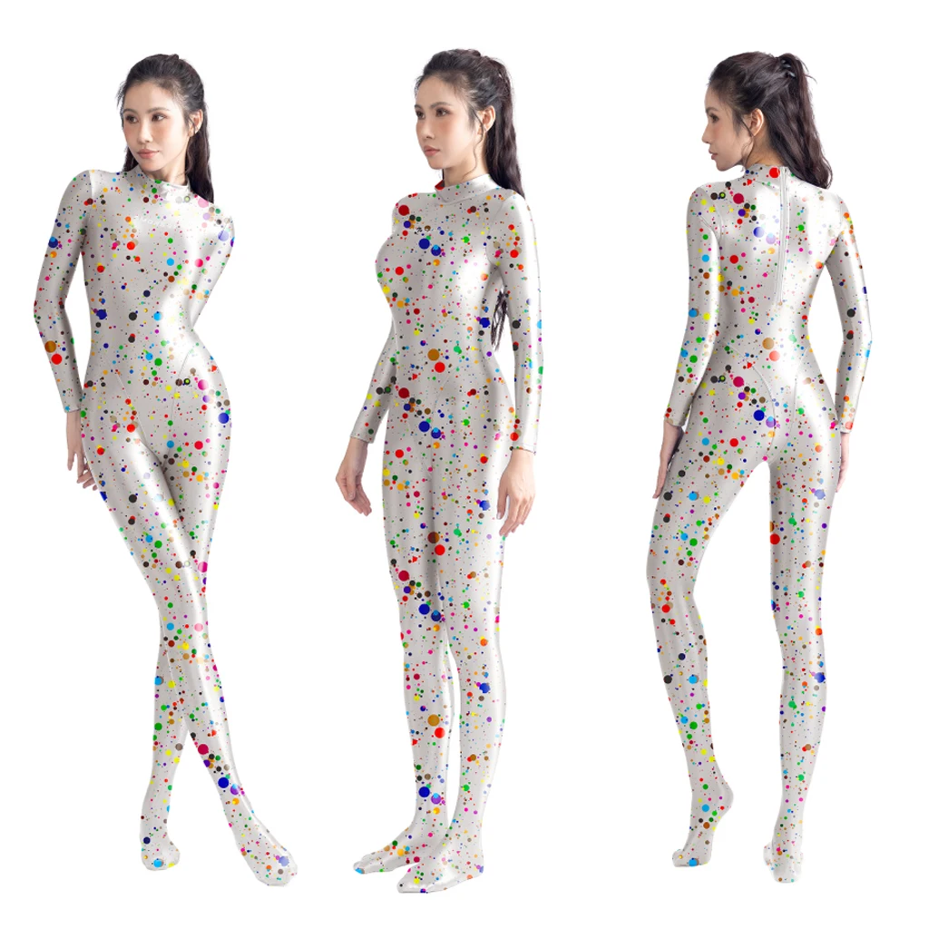 

AMORESY женский блестящий глянцевый комбинезон с принтом, цельный облегающий эластичный комбинезон зентай, комбинезон, купальник