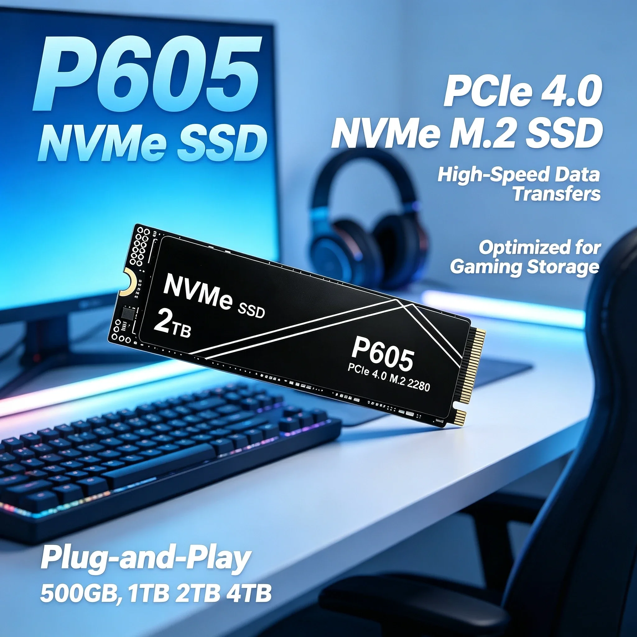 High Speed P605 PCIe NVMe Gen SSD 500GB 1TB 2TB 4TB Internal Storage for Gaming Laptops Desktops PS5 Upgrade Pro Max System