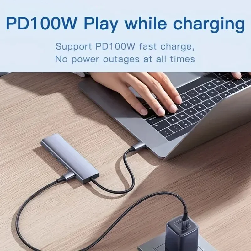 محور USB C للكمبيوتر المحمول 5 في 1 مع HDMI 4K، توصيل طاقة 100 وات، منافذ بيانات 2USB-A، محول متعدد المنافذ لجهاز MacBook Pro/Air