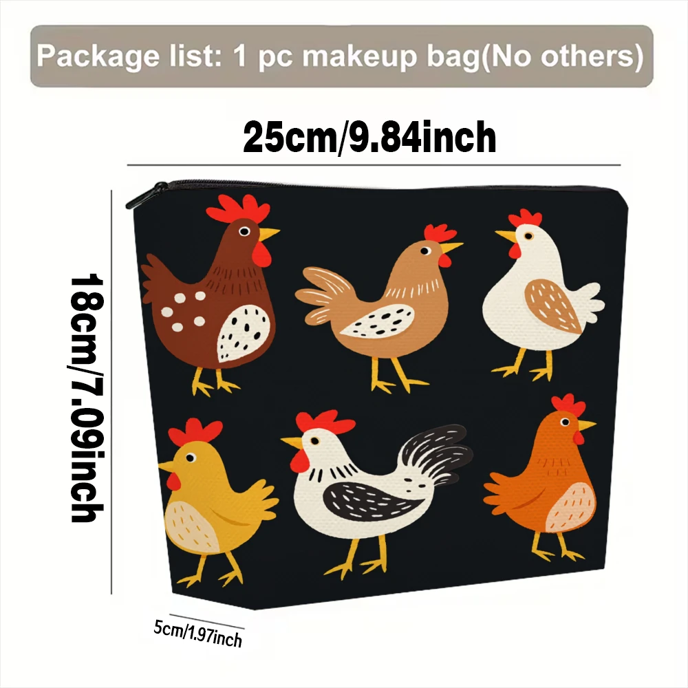 Colorful Chickens On Black Background Makeup Bags for Girls Cosmetic Pouch Toiletry Bag Pencil Case Travel Storage