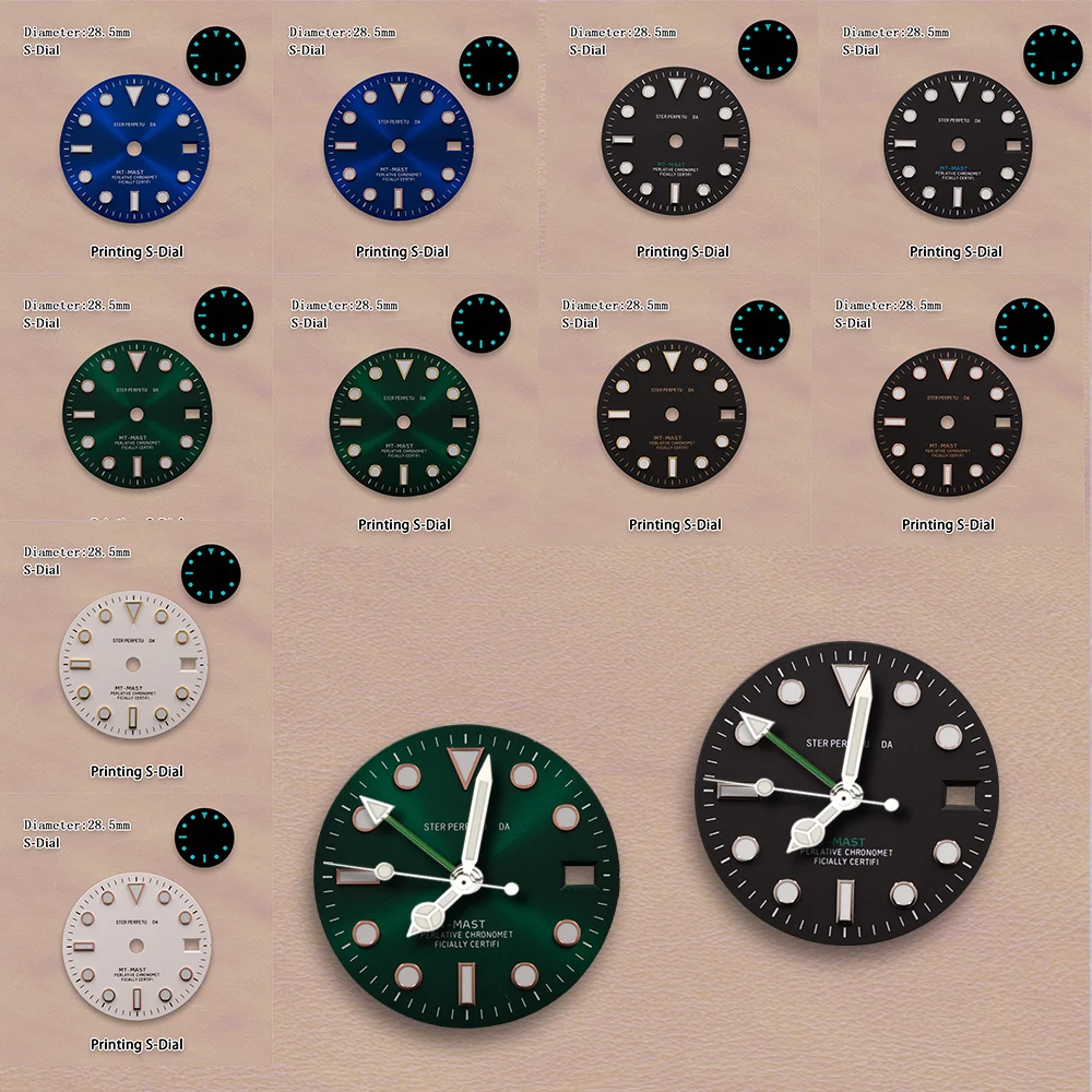 S Dial 28.5mm printing GMT Dial Sun Green Dial Suitable for NH34 Movement Ice Blue Luminous Watch Modification Accessories  ﻿