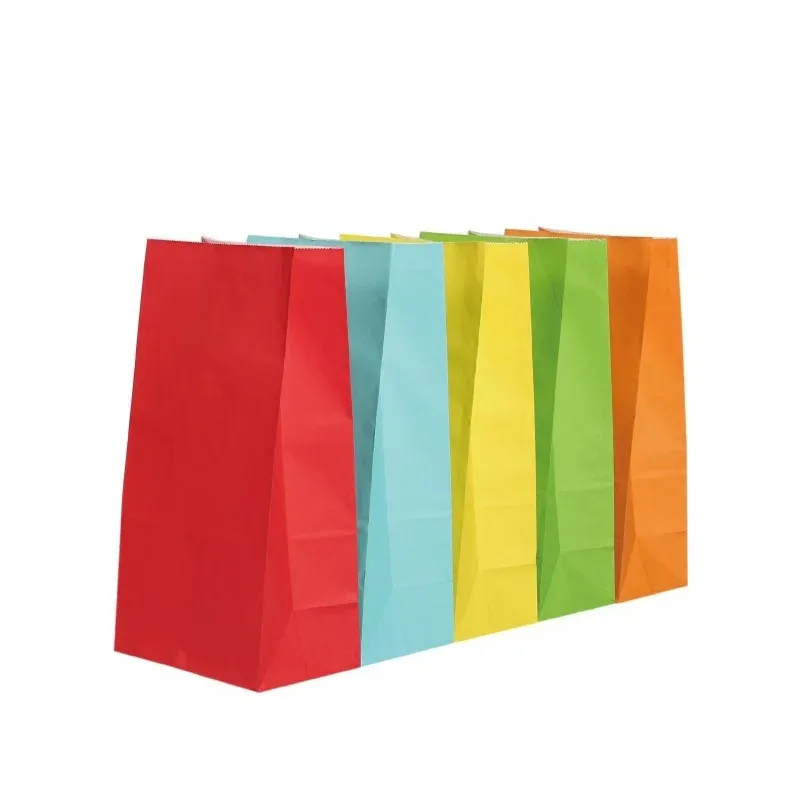 Colored Kraft Paper Bags 10/50pcs 21x15x8cm  Christmas Gift Packing Square Bottom Bags Wedding Candy Flat Pocket Red Paper Bag