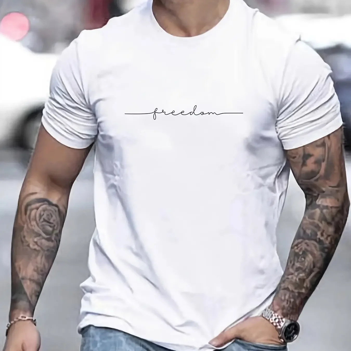 Herren-T-Shirt mit Kunstdruck und Buchstabenmuster, kurzärmelig, Sommer, lässig, lockerer Rundhalsausschnitt, schlicht, einfarbig, für den Alltag