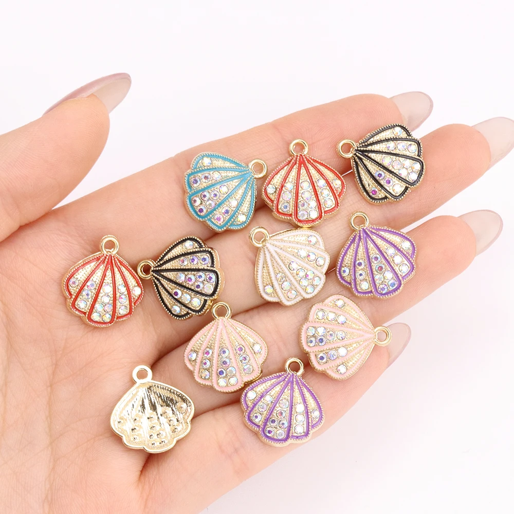 10Pcs 16*17mm Cute Crystal Shell Charms Colorful Enamel Alloy Pendants for Jewelry Making Marine Life Earrings Bracelet Accessor
