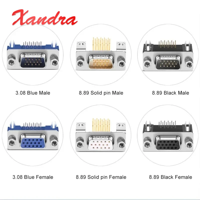 DB15 VGA Socket PCB Welding Plate Connector 3 Rows of 15 Needles Male/Female DR15P 3.08/8.85mm Solid Pin 90° Terminal Fitting