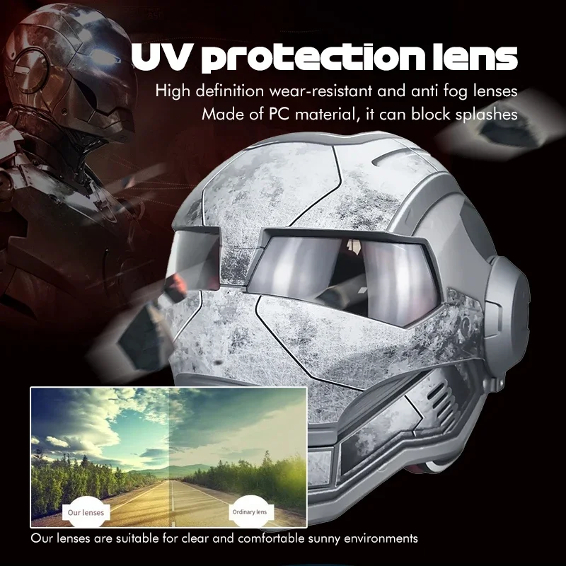 خوذة دراجة نارية كلاسيكية كاملة الوجه من ترانسفورمرز - تصميم عتيق قابل للطي للرجال - معدات ركوب جرافيك خفيفة الوزن