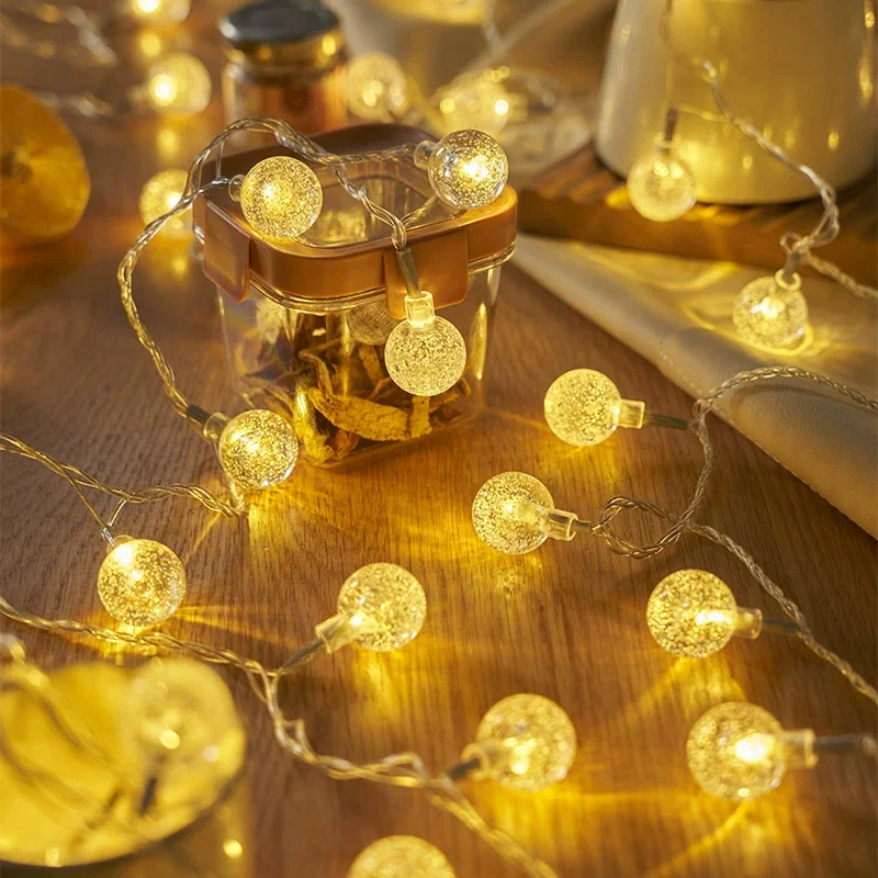 LED String Fairy Light Battery Operated Crystal Bubble Ball Outdoor Lamp Bulbs Garland Decoration Home Wedding Party Christmas