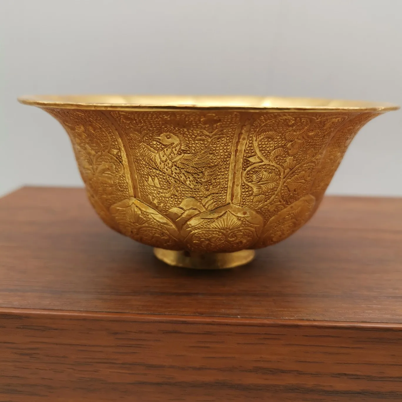 China Copper gold platin Carved wine cup auspicious beast deer Collectibles Art works Metal crafts vintage home decoration bowl