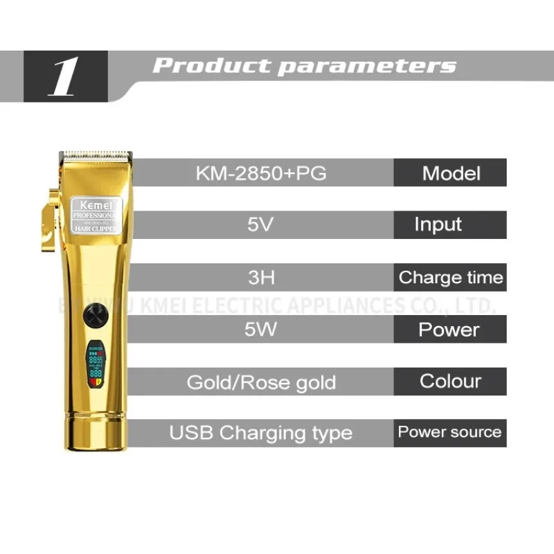 Kemei KM-2850+PG 2023 new metal electric hair clipper LED display professional hair trimmer USB charging men hair trimmer barber