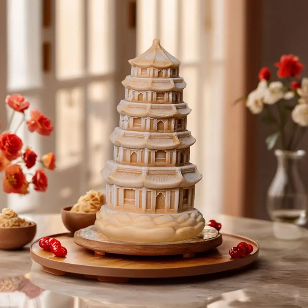 Simulation de moule en silicone de tour de Longhua de style chinois, moule de gâteau de mousse 3D, moule de MSI de pudding doux de ménage pour le dessert de crème glacée