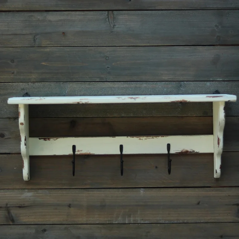 Distressed Wood Wall Shelf, Vintage Hanging Storage Rack, Solid Wood Backdrop Organizer, Creative Display Stand for Decor