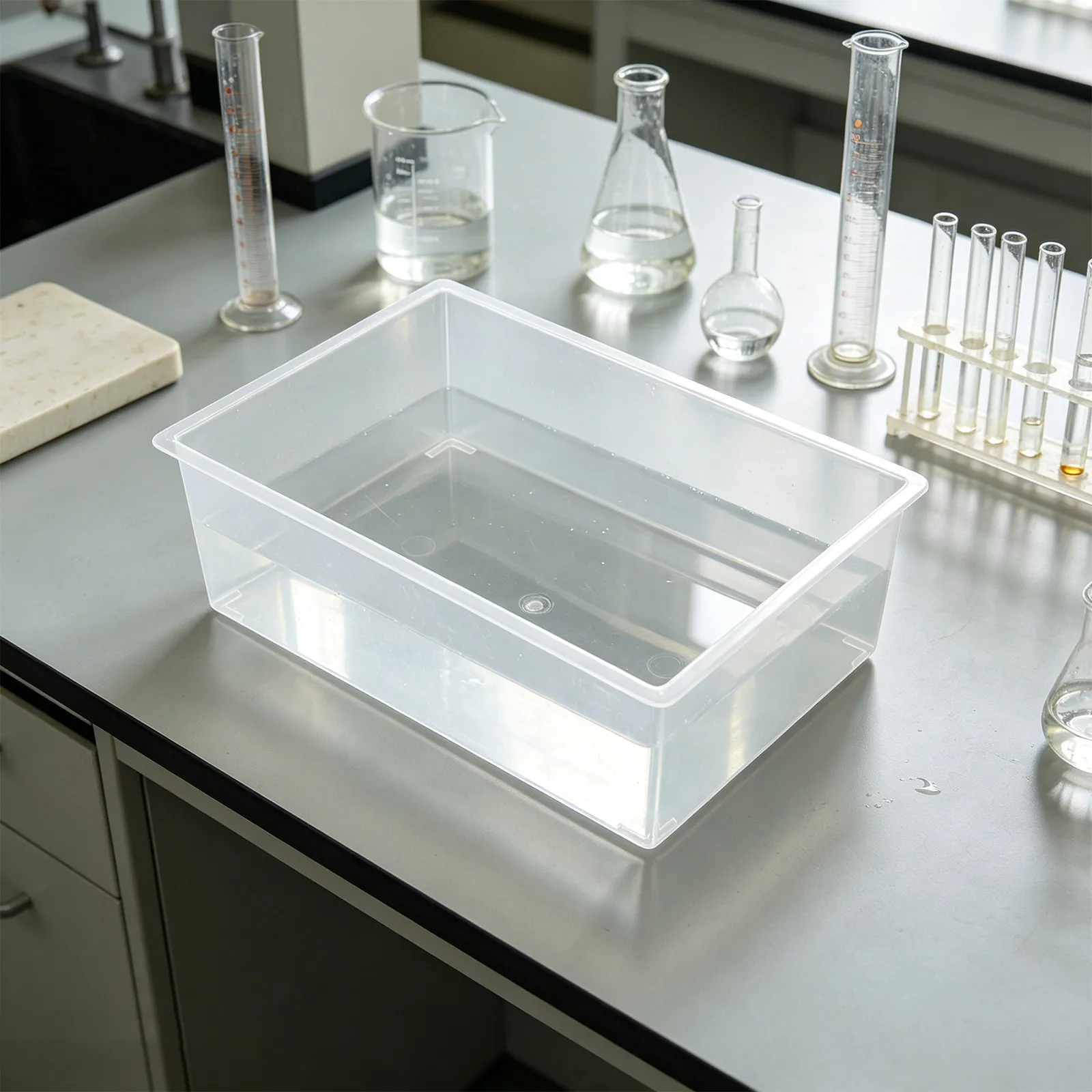 Thick Transparent Plastic Basin for Labs Square Wash Basin for Scientific Experiment Tools Cleaning 10.6x7.9x4.1