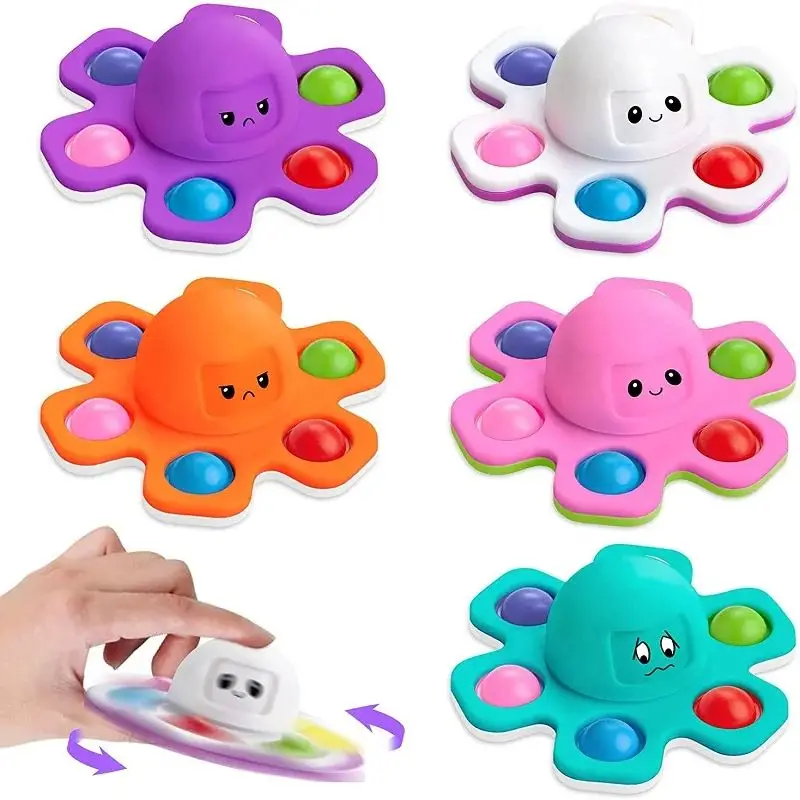Giroscopio para la yema del dedo, burbuja antipresión, Fidget Spinne, juguete de prensa para cambiar la cara, música de burbujas de pulpo para la yema del dedo para niños