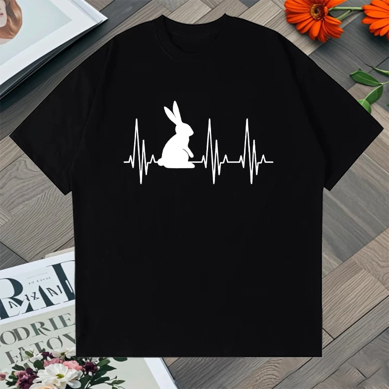 

High Quality Bunny Heartbeat Rabbit Graphic Print Cotton t-shirt Men Women Short Sleeve Casual Loose T-shirt Summer Unisex Tops