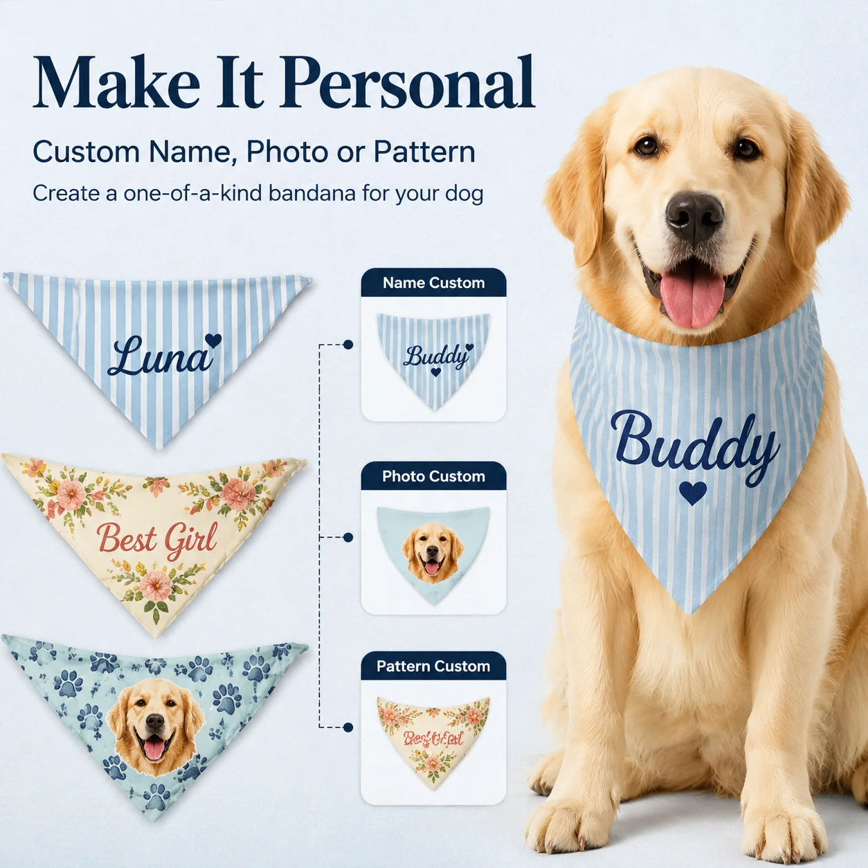 Custom Dog Bandana Set 7PCS Personalized Dog Scarf Triangle Bib Cute Dog Accessories Weekly Outfit Set Washable Pet Neckerchief