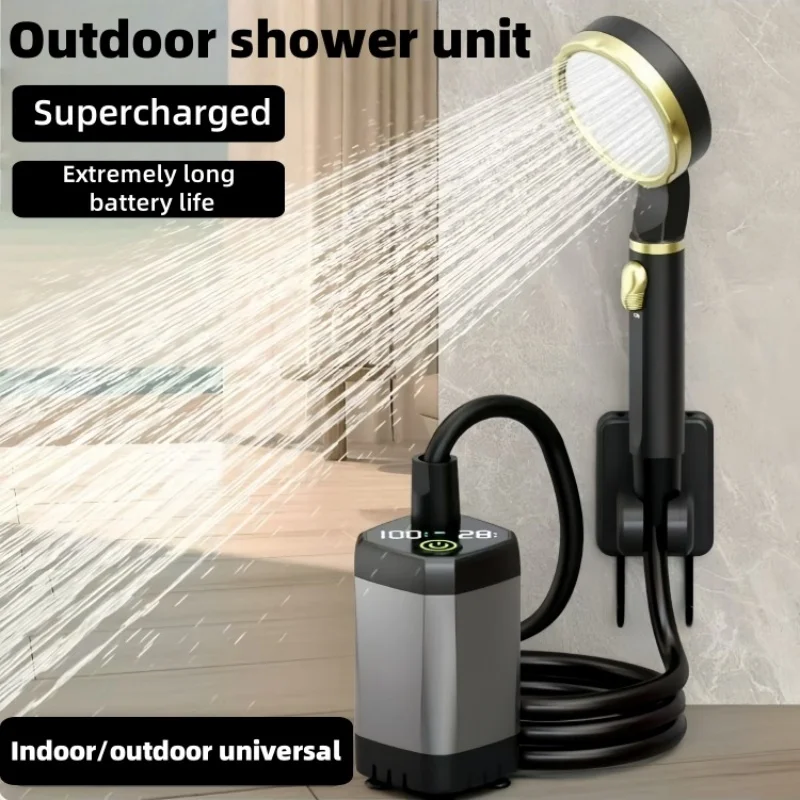 Unidad de ducha eléctrica portátil para exteriores, con batería de larga duración, adecuada para acampar, baños y sitios de construcción.