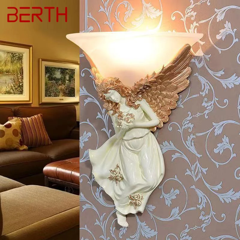 

BERTH Modern Angel Wall Lamp Indoor LED Nordic Vintage Creative Resin Sconce Light For Home Living Room Bedroom Decor