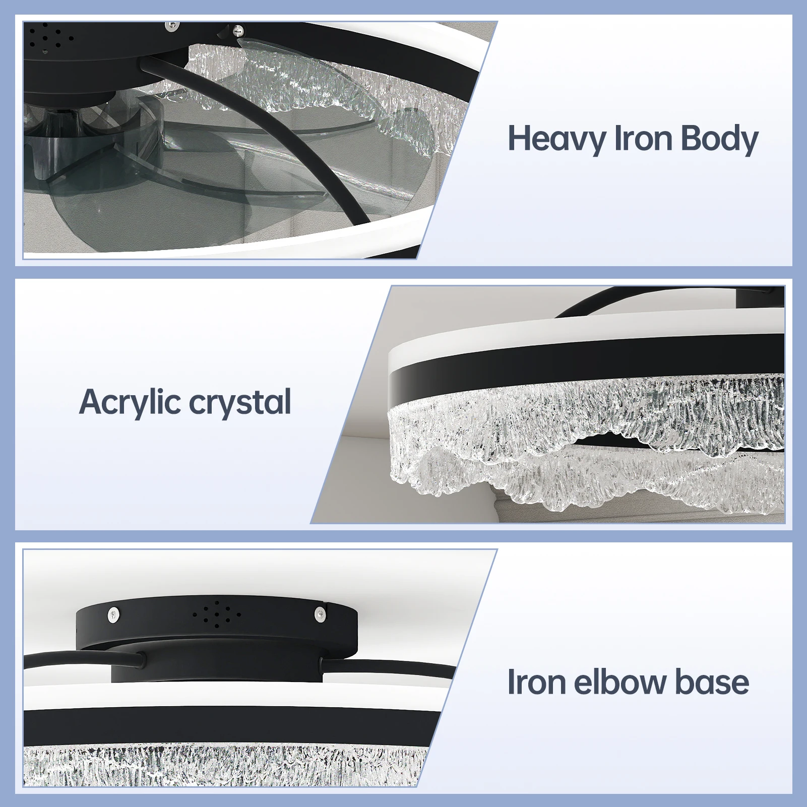 24" Smart Silent Ceiling Fan with Light -Crystal Flush Mount LED Fan Lamp with Hidden Blades and Natural Airflow System,Designed