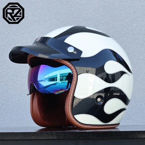 Imagen 2 del producto Casco de Motocicleta Retro para Adultos ORZ, Casco de Motocicleta 3/4 con Visera Solar, Homologado por DOT