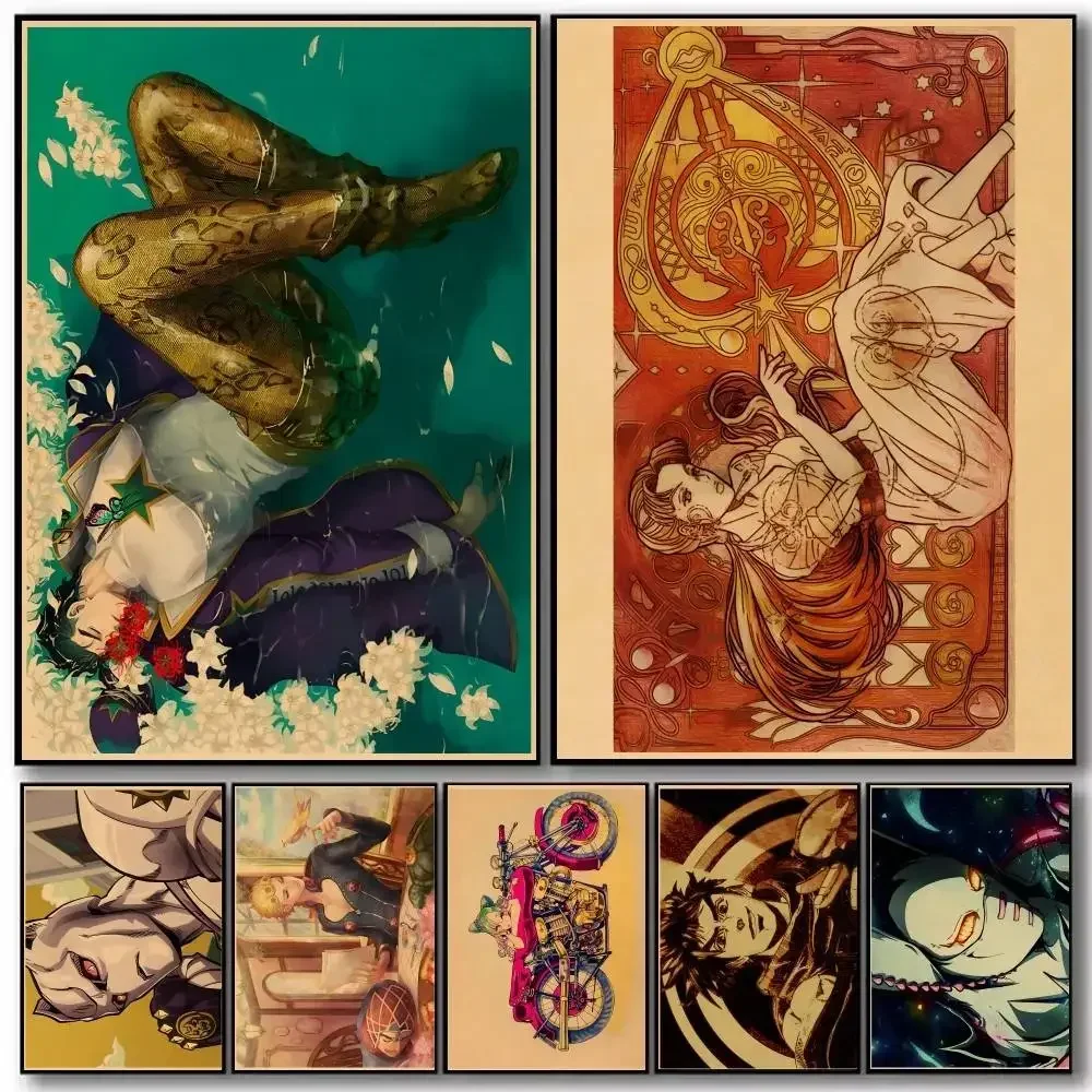 Japanese Anime Jojo Bizarre Adventure Poster Stone Ocean Vintage Kraft   Poster and Prints Wall Art Pictures for Modern Bedroom