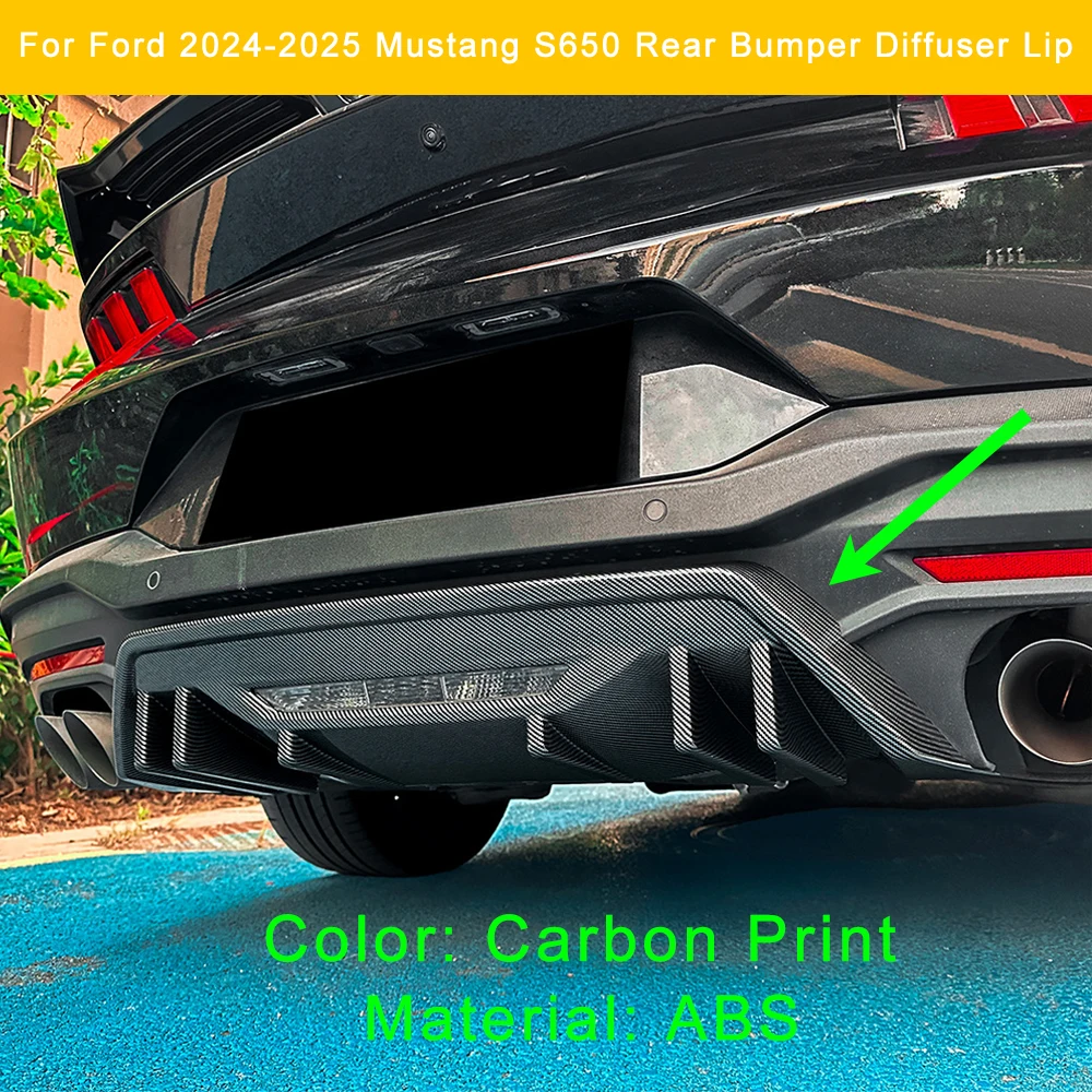 

For Ford Mustang S650 2024 7th Gen Rear Bumper Diffuser Rear Lip ABS Carbon Print Surround Trim Rear Body Kit Styling