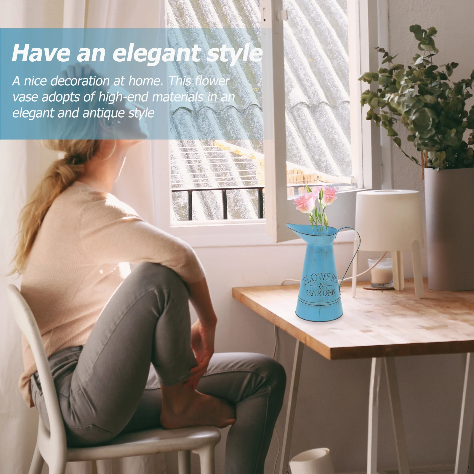 

Retro Iron Flower Vase Archaizing Design Chic Home Vase Adornment Desktop Ornament Gardening Art Decorative Pot