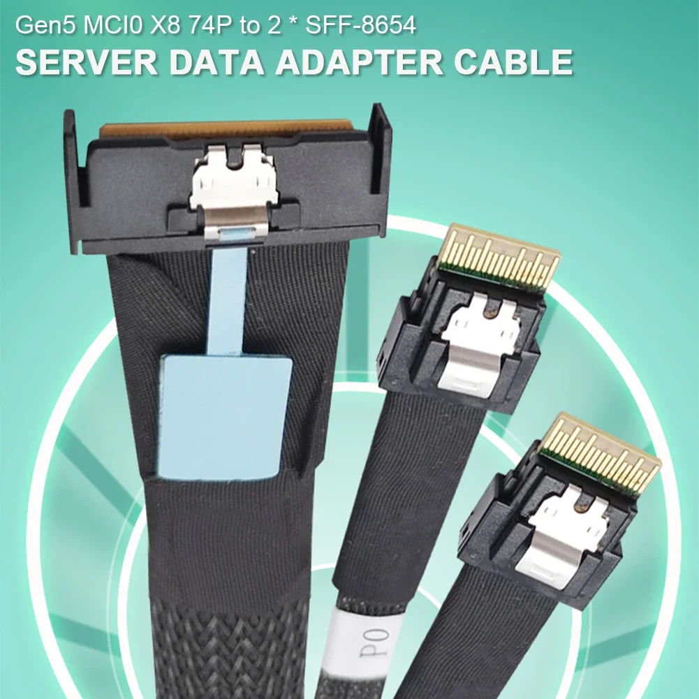 

PCIE5.0 High-Speed SAS MCIO 8i Slimline to 2 Ports SFF-8654 4i Cable Adapter Cable 50cm Connection Cable Server Adapter