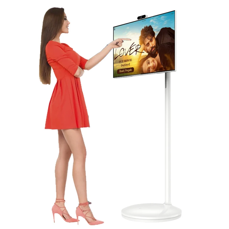 High Quality 32 Inch OEM Wheels 2K Touch Screen Android 13 FHD English Language 12V Power Supply Stand Home Portable Smart TV