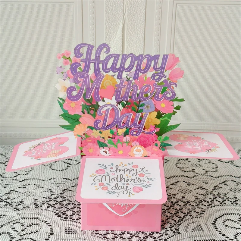 

Happy Mother's Day: Creative 3D Pink Flower Mother's Day Card—3D Pop-Up Box Holiday Card—A Gift for Mom or Grandma