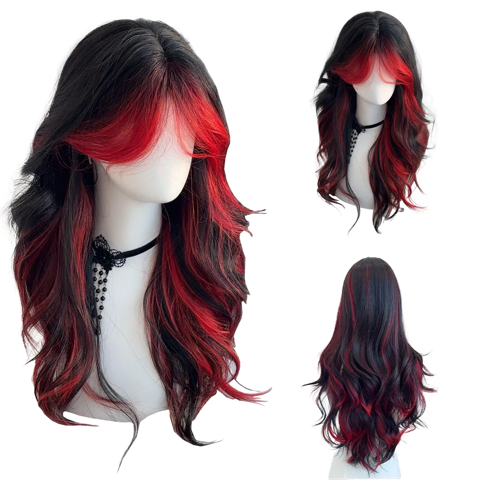 24-Inch Black Gradient Layered Synthetic Wavy, Fluffy Lolita Style Wig Suitable For Women'S Daily Party Role-Playing Gothic Wig