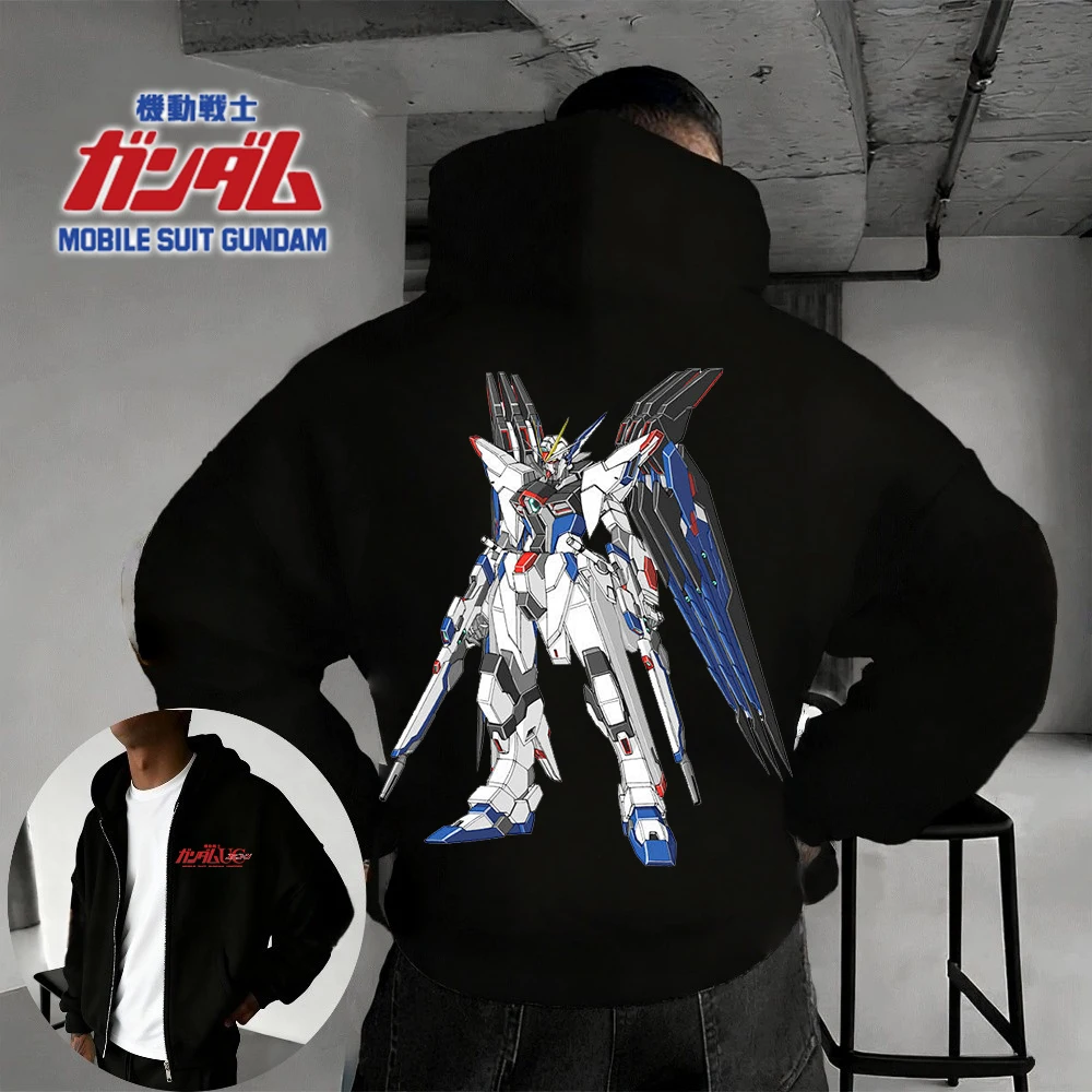 เสื้อฮู้ดซิปทรงหลวมพิเศษ ลายอนิเมะซีรีส์กันดั้มใหม่ ฤดูใบไม้ร่วง/ฤดูหนาว ปี 2025 ผ้าฝ้ายแท้ 100%