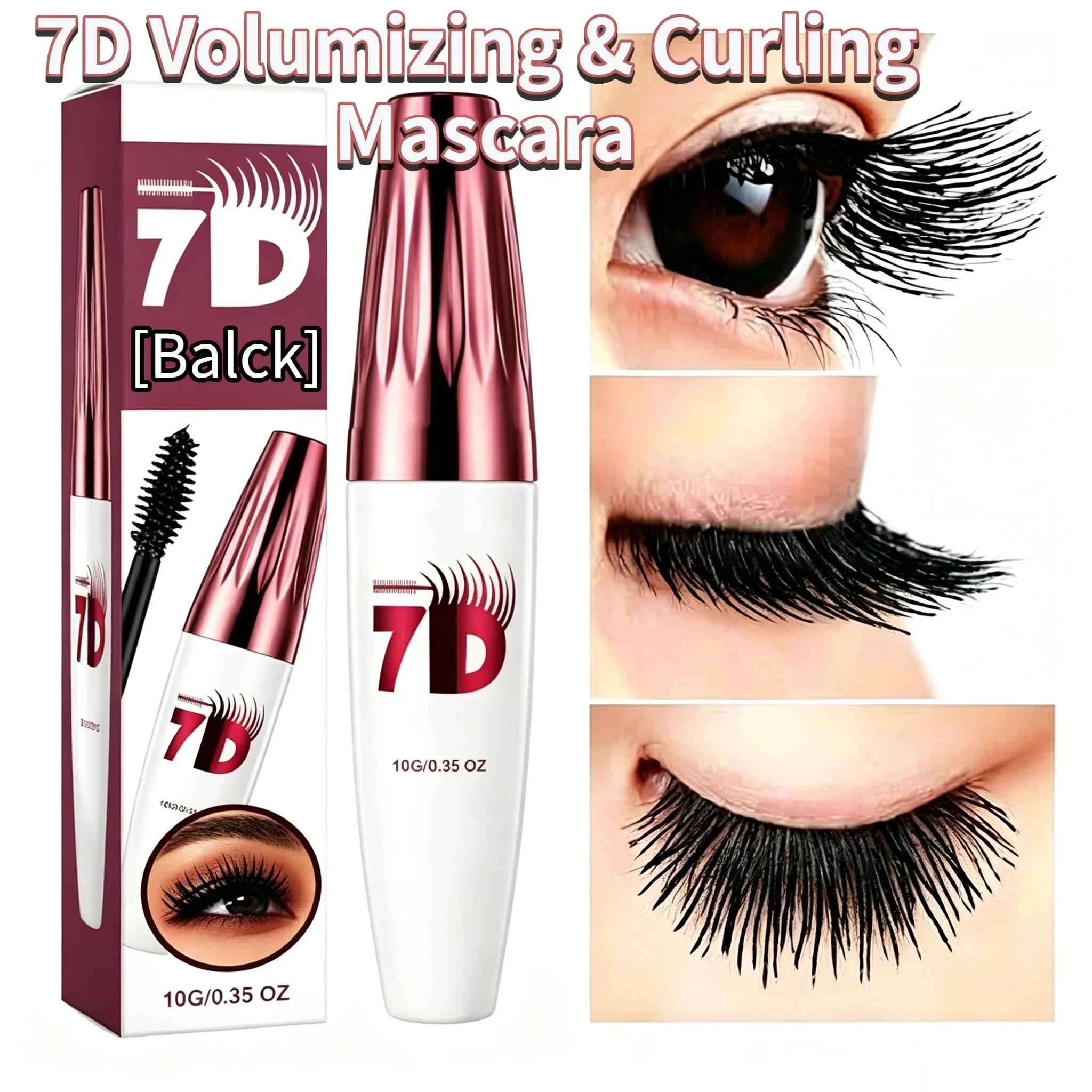 7D Black Mascara for Multi-Dimensional Volume Silk Fiber Lash Extension Waterproof Smudge-proof Long Lasting Eye Makeup Cosmetic